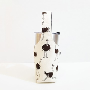 【紳士鴕鳥-白】雙面飲料杯套 冰霸杯套 環保杯套 水壺袋