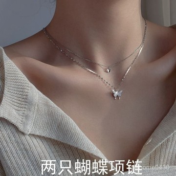 📿限時下殺📿925純銀兩衹蝴蝶項鏈女小衆設計個性雙層疊戴鎖骨鏈輕奢高級感ins