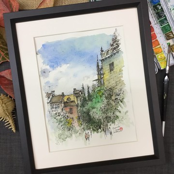 馬德里街景/手繪原創/含框