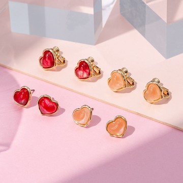 果凍色小愛心耳夾(2色)-B10375