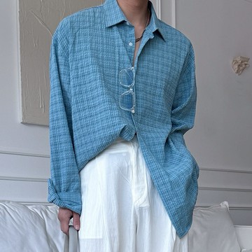 正韓Unisex 夏日格紋泡泡紗長袖襯衫 4色 YUPPIE 預購商品 0826