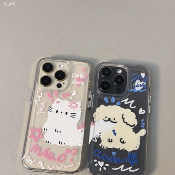 iphone17/16手機殼 ins小貓小狗適用iPhone15/14/13情侶手機殼xs透明12/11涂鴉xs/XR