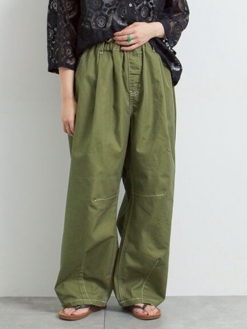 車線感鬆緊荷葉邊褲頭涼感長褲(0F001087910) - Samansa Mos2