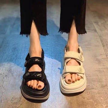 運動魔術貼涼鞋女夏2025年新款小香風松糕增高真皮厚底歐貨羅馬鞋