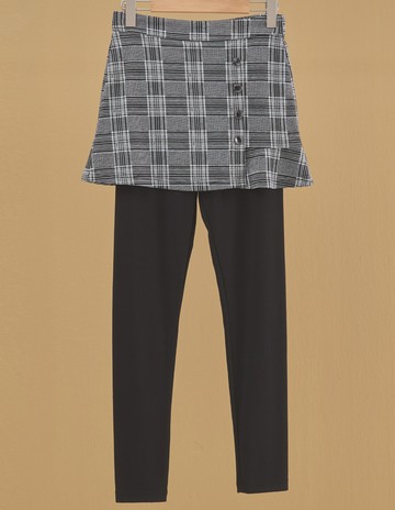 ★【喜芝梅】經典格紋小心思裙擺假兩件褲裙(黑色；M-2L) 223060980