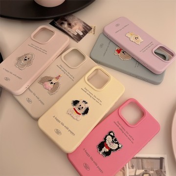 ins風可愛立體刺繡小狗 iphone17promax手機殼 16 15 14 13 保護套 保護殼
