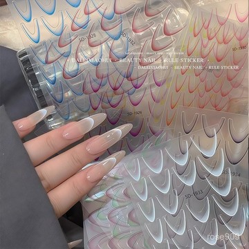 ✨Hannah✨年新款漸變法式貼紙網紅拍拍法式美甲貼花黑白指甲裝飾品貼片美甲貼 UWEZ