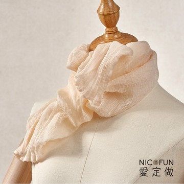 NicoFun 愛定做 魅力68 柳葉絲 粉杏 圍脖(四季可戴 粉色 領巾 圍巾 圍脖 頸巾 桑蠶絲 素色 絲巾 真絲)