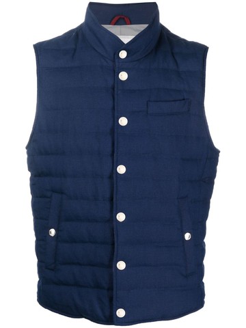 Brunello Cucinelli - mock-neck padded gilet - men - Down/Feather/Linen/Flax/Nylon/Polyamide/Wool - S - Blue