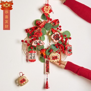 掃貨趁現在 壁飾 掛飾 掛件 裝飾品  門松 門貼 過年春節掛飾 馬年掛件 發財果紅果新年掛件元旦玄關柿子掛飾春節過年裝