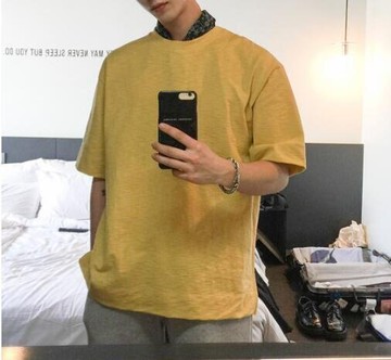 FINDSENSE MD 韓國 休閒 時尚 男 簡約素面純色 下擺開叉 圓領 短袖T恤 特色T恤 素面T