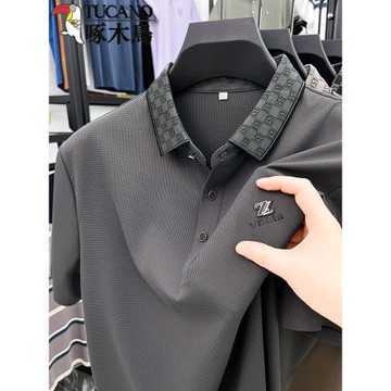啄木鳥高端冰絲男士短袖polo衫爸爸裝翻領T恤男半袖夏裝2024新款
