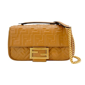 Fendi 芬迪 展示品 Baguette 羊皮肩背/斜背二用包(8BR793-棕)