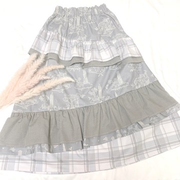 懷舊灰調 甜美荷葉邊 層次長裙