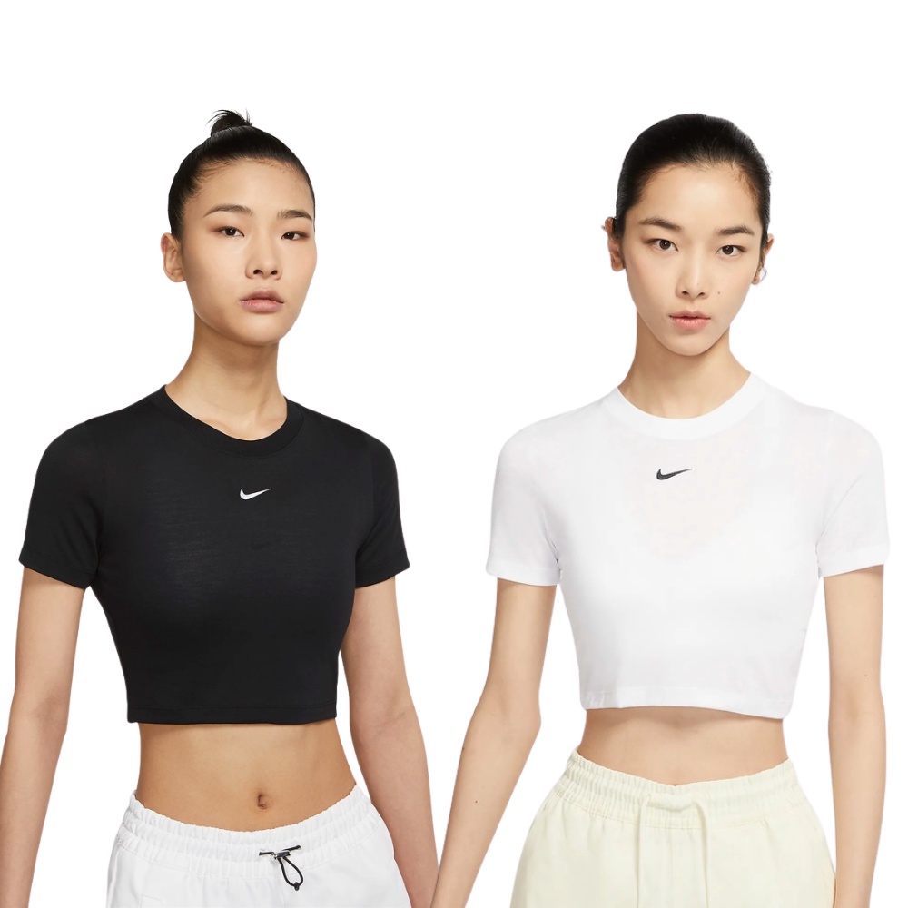 NIKE 女 短版上衣 短袖 貼身版型 健身 日常 透氣 Sportswear Essential 黑 白 運動達人