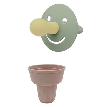 FROMISE 微笑安撫奶嘴組 矽膠材質  第1階段(0~6個月)  奶嘴 Snow + Desert Sage + 奶嘴蓋 Green + Pink  1組