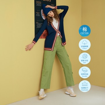 OUWEY歐薇 千禧風車線工裝全長寬褲(綠色；S-L)3233326736