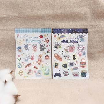 【N兔studio】早安晚安系列-圖鑑貼紙-共2款