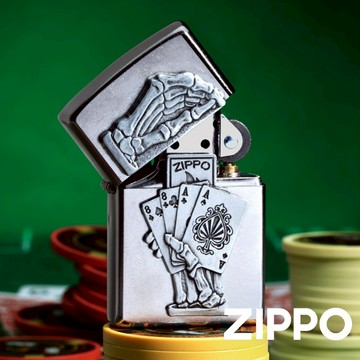 ZIPPO 死人手徽防風打火機 49536 狂野比爾·希科克 一場賭博 打開打火機的蓋子 Zippo卡驚喜標誌 終身保固