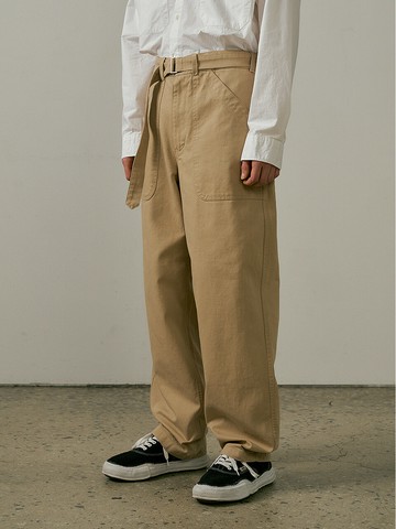 Wide-Leg Belted Pants _ Beige