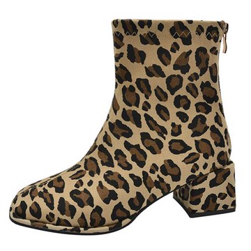 Taroko 熱情豹紋方頭性感馬丁粗跟短靴(2色可選)