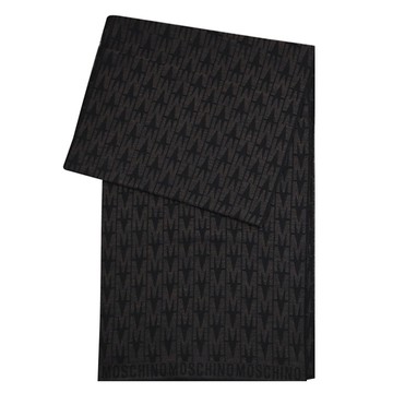 MOSCHINO 50195 M5664 滿版M LOGO花紋羊毛圍巾.深咖/黑