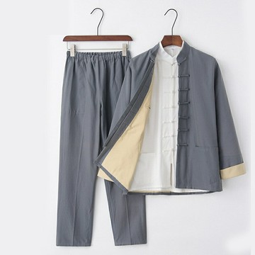 【巴黎精品】現貨+預購 新中式 唐裝漢服套裝三件套-中國風復古長袖休閒長褲男套裝6色a1bx53