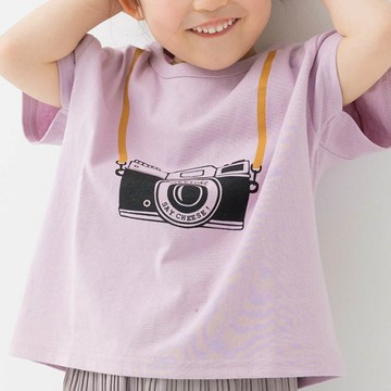 日本 Chil2 - 100%棉 定番印花短袖上衣-相機-粉紫