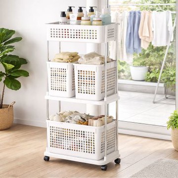 【AOTTO】多功能三層附輪置物收納架(髒衣籃 洗衣籃)
