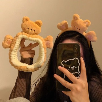臺灣/✨束發帶 髮箍可愛愛心小熊束髮帶女洗臉髮箍敷面膜專用防滑卡通毛絨髮卡頭飾品