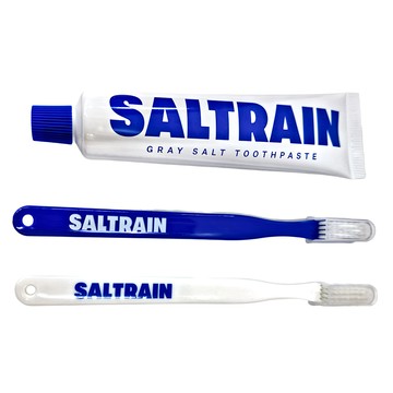 SALTRAIN 經典三件組 灰鹽牙膏 100g 細緻毛牙刷 (藍*1 白*1)  1組