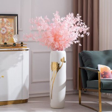 新中式輕奢落地花瓶花藝客廳大號擺件陶瓷花器干花裝飾擺件大高