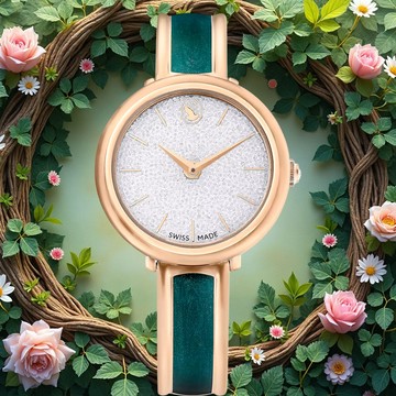 SWAROVSKI 施華洛世奇 Crystalline 手鐲式琺瑯瓷腕錶-32mm綠色 5709816