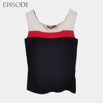 EPISODE - 百搭舒適撞色拼接針織背心E30408（藍）