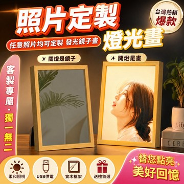 【免運】鏡子燈光畫 來圖照片定制 會發光畫 diy 鏡子燈光畫 床頭擺件 小夜燈 DIY禮物 燈光畫 相框 情人節送禮物