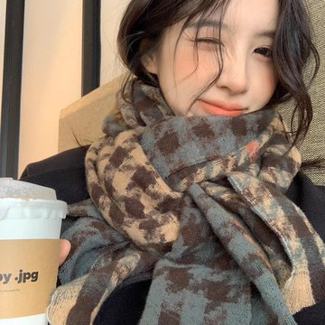 免運🔮韓係冬季格子情侶2025新款披肩百搭氣質保暖韆鳥圍巾女士學生圍脖保暖圍巾 披肩 圍巾 脖圍 防寒 披肩  圍脖