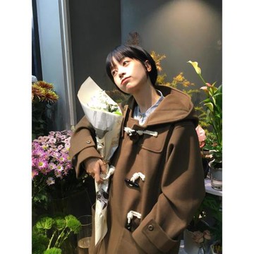 牛角扣連帽呢子大衣女2025年秋冬季新款毛呢外套小個子韓系中長款