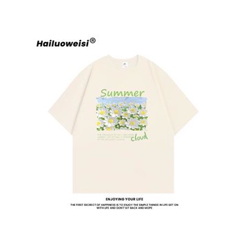 夏日花田新款高級感男女款純棉短袖上衣夏季休閑式甜美清新t恤衫