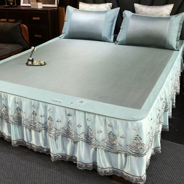 夏季天抗菌冰絲涼席冰藤席三件套床裙款空調軟席子床罩可拆卸水洗