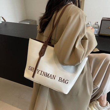 帆布包包女大容量秋季小眾布包單肩包質感上課通勤托特包字母印花