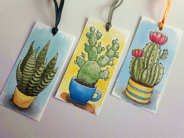 套装套3个手绘水彩多汁书签 * 可爱礼物送给情人阅读