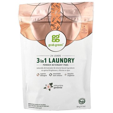 Grab Green, 3 合 1 洗衣凝珠，梔子香，可供 24 次使用，13.5 盎司（384 克）