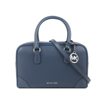 Michael Kors Thompson 銀字粒紋皮革中款二用保齡球包(海軍藍)