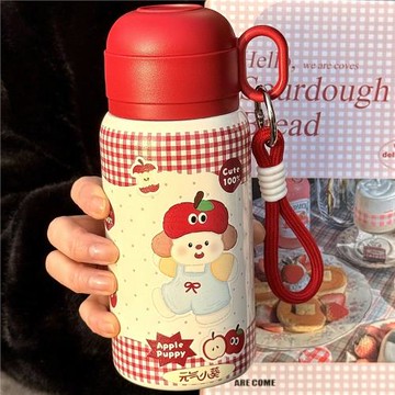 不銹鋼保溫杯女2025新款高顏值學生吸管杯子蘋果狗水杯316不銹鋼