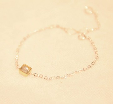 切面強光拉長石珠，黃銅方塊 純銀手鍊 Labradorite 925 silver bracelet