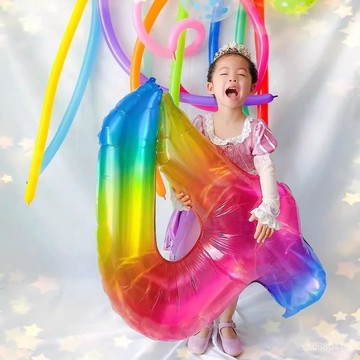 【全店免運 五折特價】韓國ins超大彩虹生日數字氣球漸變果凍兒童週嵗派對裝飾拍照道具2生日氣球 兒童禮物  高品質 網紅
