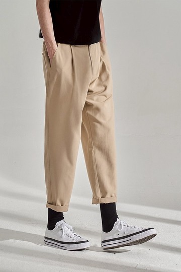 2022春夏新款簡約休閒單褶錐形九分褲男