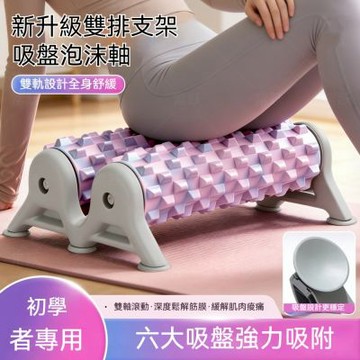 吸盤泡沫軸 雙排支架軸 雙軌狼牙滾筒 深層筋膜放鬆 肌肉舒緩泡沫筒 居家健身按摩輔具