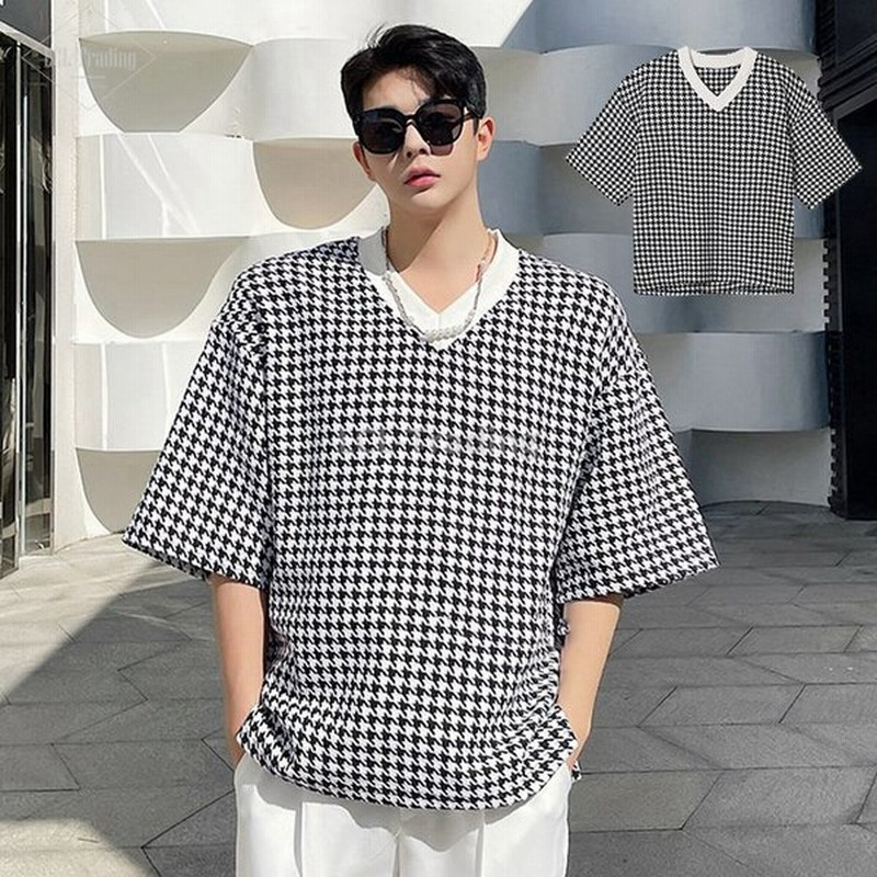 千鳥柄 メンズ 夏服 Tシャツ 半袖 トップス ｖネック 七分袖 半袖 30代 40代 カジュアル おしゃれ 白 黒 通販 Lineポイント最大get Lineショッピング