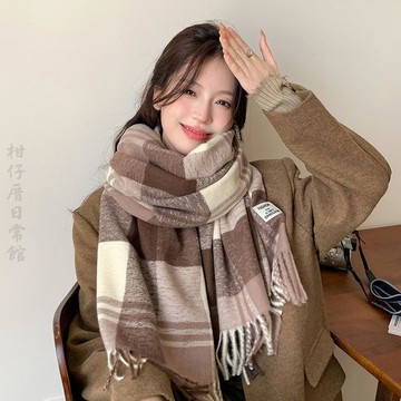 🔥2件9折🍊臺北出貨🍊可開發票2026秋冬新款仿羊絨圍巾女保暖加厚外搭披肩學生格子簡約圍脖